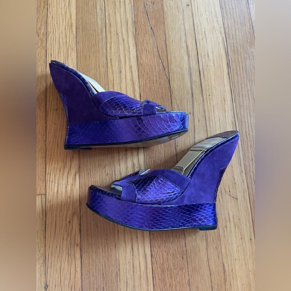 90s Vintage Terry De Havilland Purple Platform Wedge Heel - Picture 1 of 12